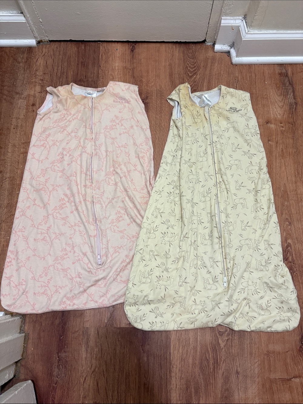 Halo Two-Pack Sleeveless Zippered Sleep Sacks in Pink & Tan Size Medium 6-12MO